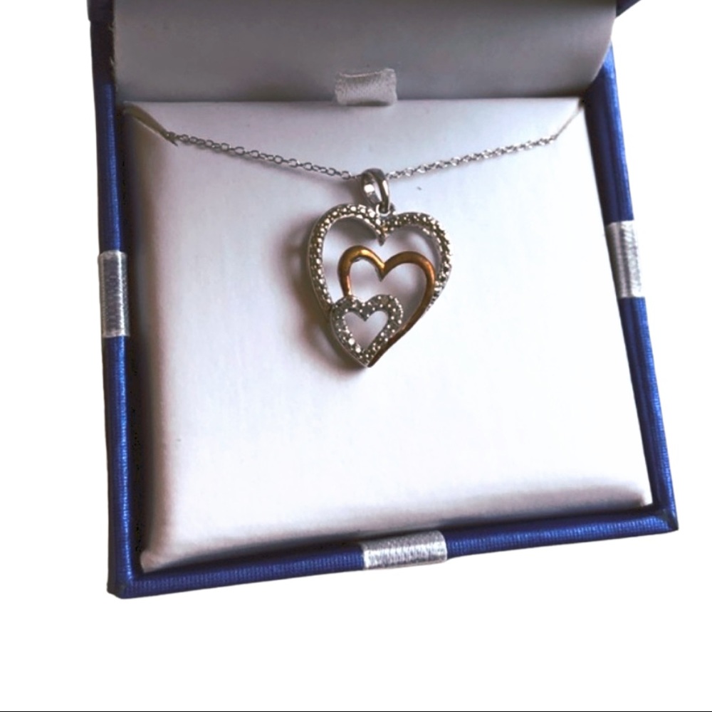 NWT Diamond Sterling Silver Triple Heart Necklace